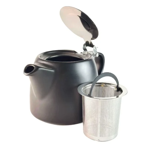 Keramikinis arbatinukas „Kubik“ (500 ml) Juodas, su metaliniu dangčiu ir setelių