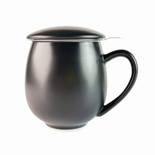 Keramikinis puodelis „Haiku“ su filtru (Juodas, 504 ml) šonas