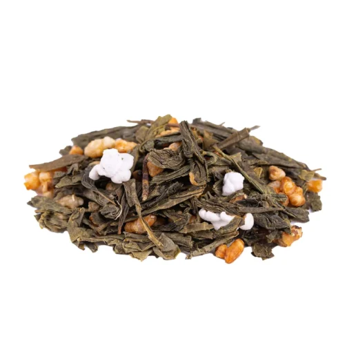 Japan Genmaicha, Žalioji arbata „Bancha“, spraginti ryžiai. Ilgi, plokšti arbatos lapeliai, sumaišyti su ryžių grūdeliais. TEA HAVEN
