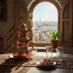 turkiški arbatos stiklines, arbatinukai, langas