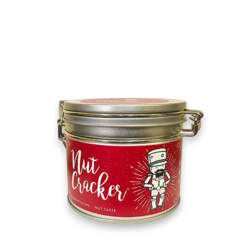 Raudona metalinė arbatos dėžutė „Nutcracker“ su kareivėlio Spragtuko piešiniu – 100 g.