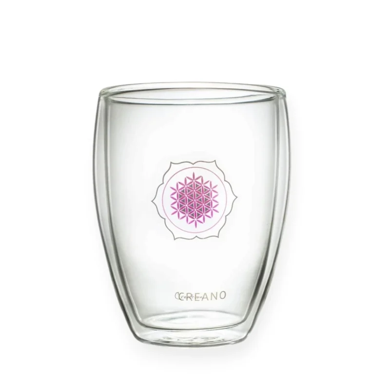 Dvigubo stiklo stiklinė su Gyvybės gėlės simboliu