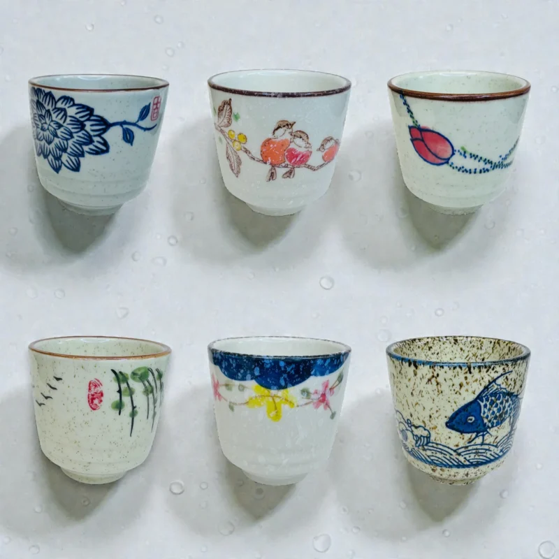 keramikinis arbatos puodelis Rytų Harmonija su gamtos raštais - rinkimys 6 vnt