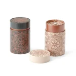 TS-70004 Arbatos indelis 2 vnt su mandala raštais ir vario detalėmis - juodas ir kreminis