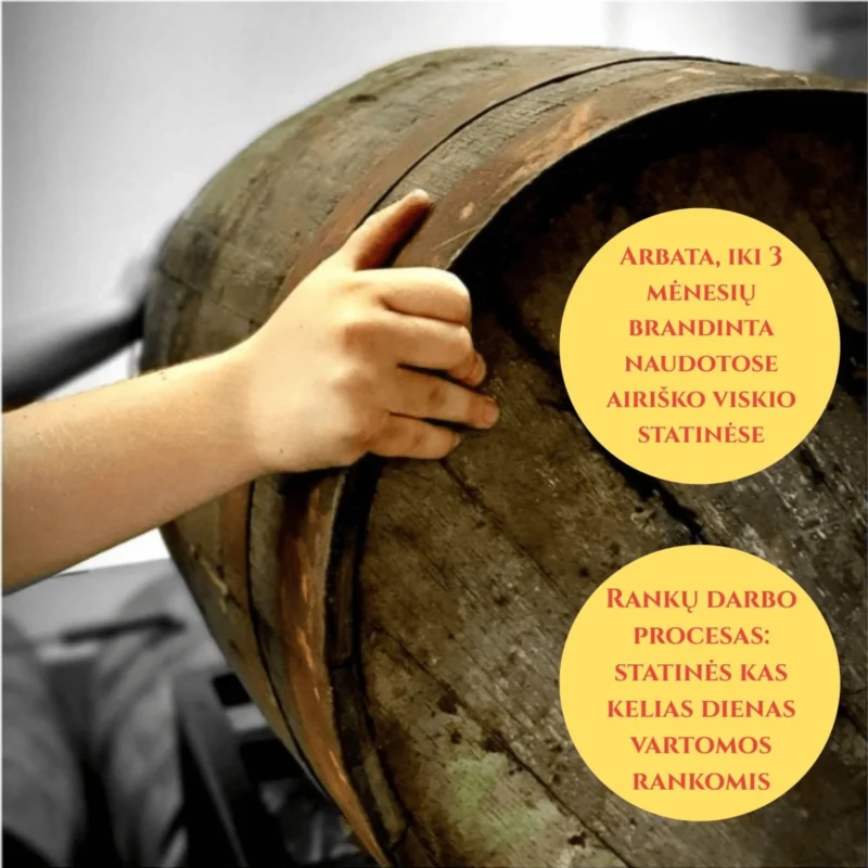 Airiško viskio statinės brandinimo procesas Brady's viskio arbatos gamybai