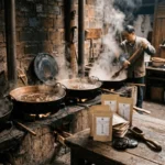Tradicinis senovinis Cha Gao Pu-erh arbatos dervos virimo procesas Kinijoje